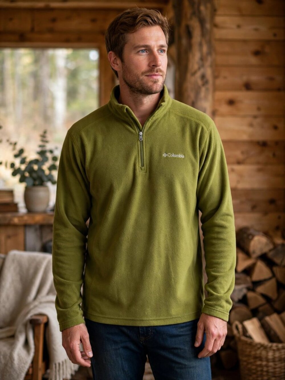 Columbia Quarter Zip Fleece Pullover Olive Green Outdoor Hiking Gorpcore Layer L